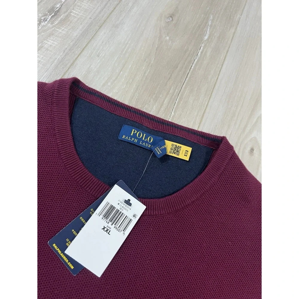 Polo Ralph Lauren Textured Cotton Crew Neck Sweater, Burgundy Red, XXL